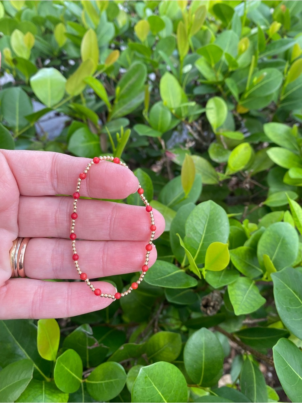 14K 2mm bracelet with red stone